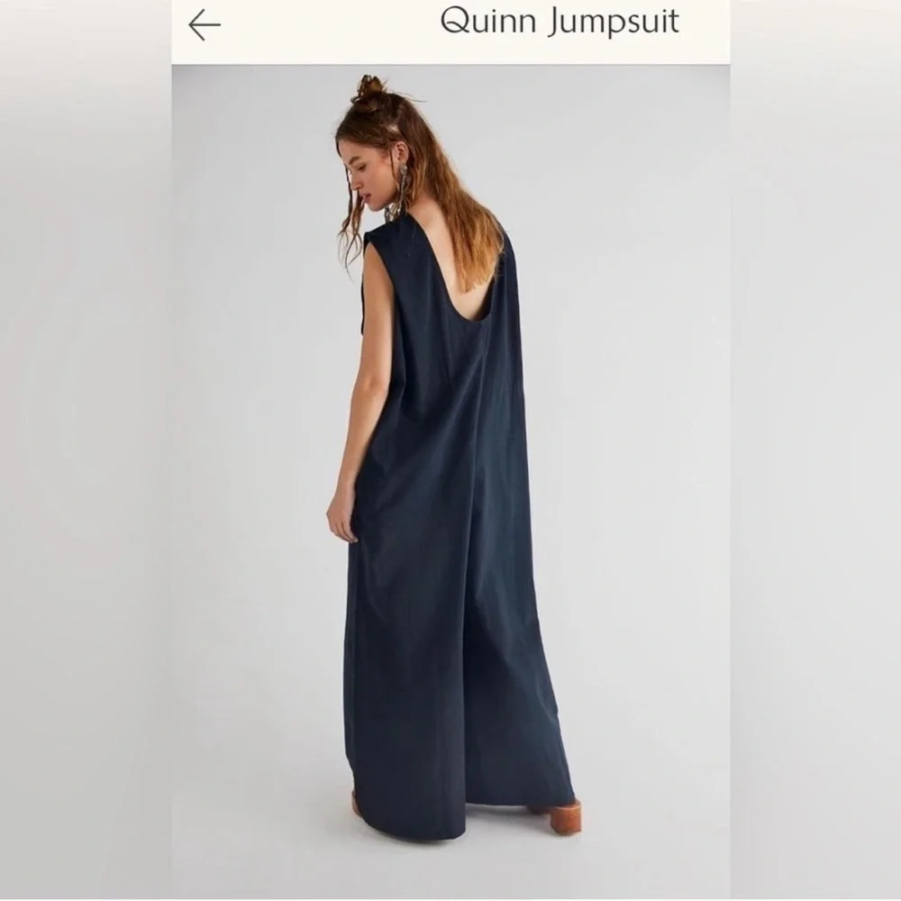 Free People Navy Sleeveless Wide-Leg Jumpsuit - Picture 5 of 10
